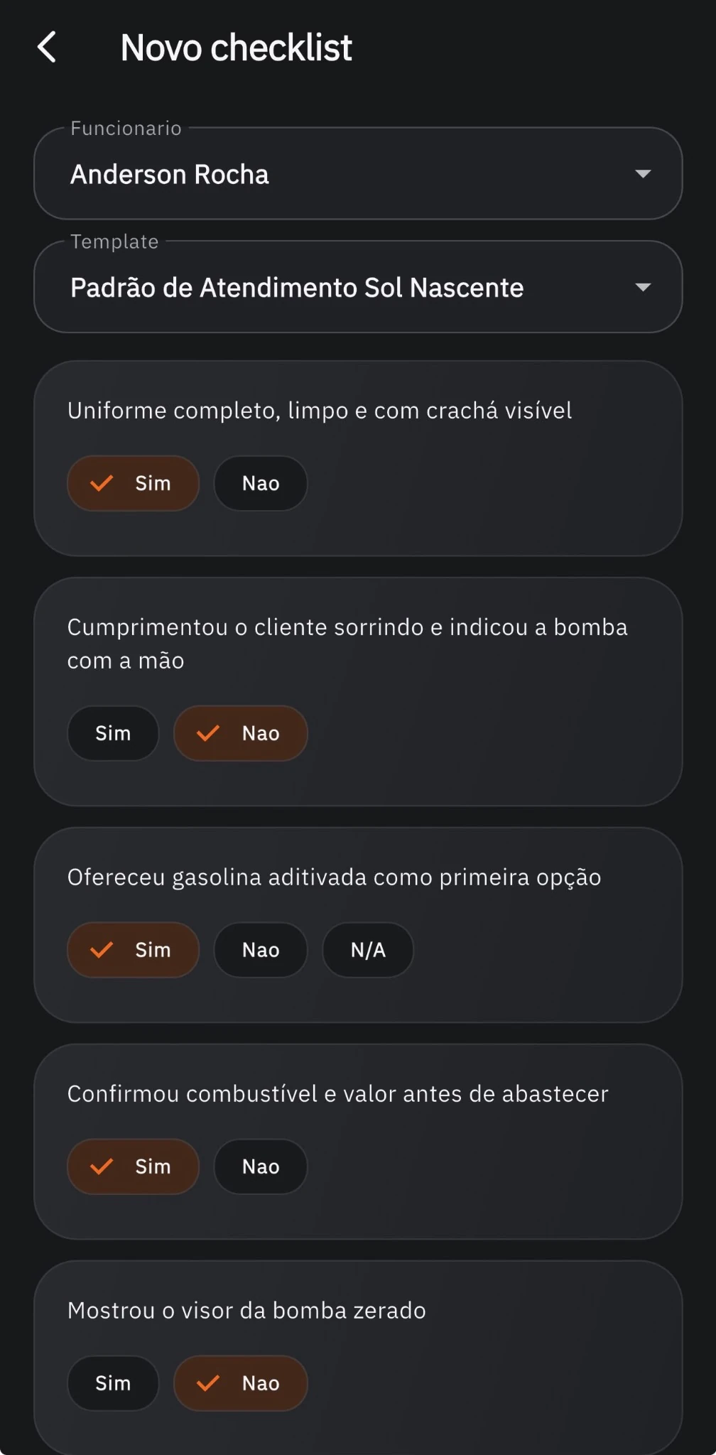 Atendimento com um padrão